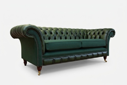 Chesterfield Sofa 3 Sitzer Couch Sofas Couchen Grüne Textil Knöpfe England
