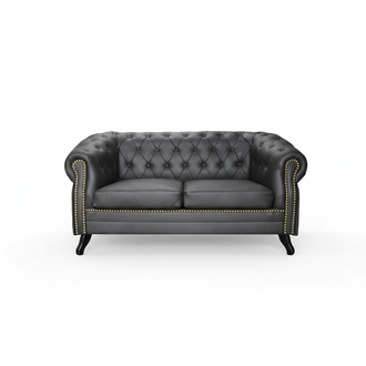 Chesterfield Sofa Couch Polster 2 Sitzer Couchen Schwarz Leder Textil Sofa Sitz