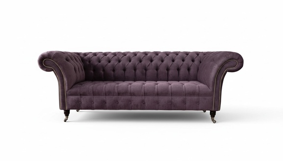 Chesterfield Sofa Couch Polster 3 Sitzer Lila Textil Stoff Sofas Neu