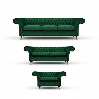 Chesterfield Sofagarnitur 3tlg Polstermöbel Grün Einrichtung Wohnzimmer 3+2+1