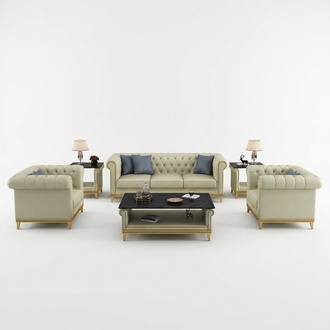 Chesterfield Sofagarnitur Couch Polster Möbel Set 3+2+1 Ledersofa 3tlg