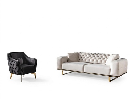 Chesterfield Sofagarnitur Sofa 3+1 Sitzer Sessel Stoff Luxus Weiß Sofas