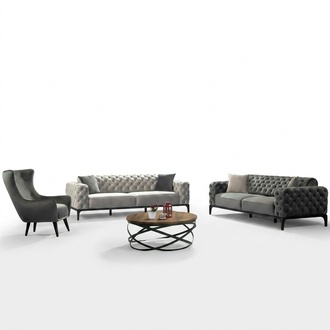 Chesterfield Sofagarnitur Sofa 331 Sitzer Stoff Grau Luxus Sofas Sitz