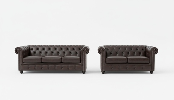 Chesterfield Sofagarnitur Sofa Set Couch Polster Sitz Leder Garnitur Vollleder