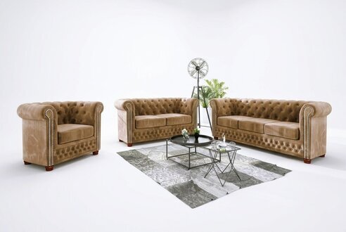 Chesterfield Textil Design Luxus Sofagarnitur Couch Sofa Polster 3+1 Sitzer Neu