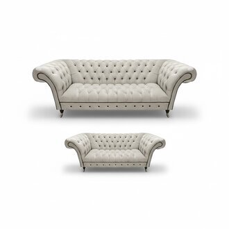 Chesterfield Weiße Ledersofa Garnitur Wohnzimmer Sitzmöbel Edle Couchen