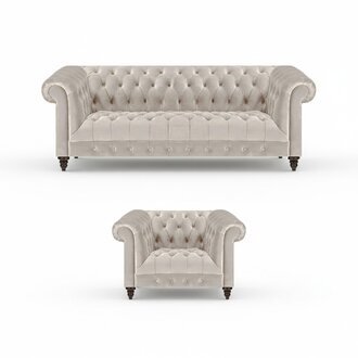 Chesterfield Weiße Polstergarnitur Luxuriöser 3-Sitzer Textil Sessel