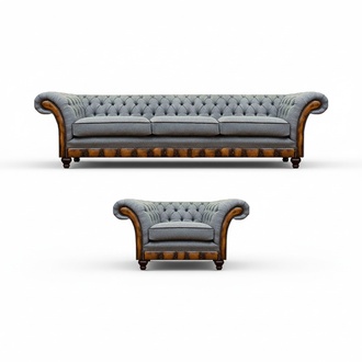 Chesterfield Wohnzimmer Stoffsofa Exklusiver Lehnsessel 3-Sitzer 2tlg