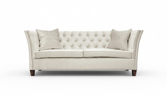 Chesterfield Zweisitzer Hellgrau Stoff Wohnzimmer Design Polster Sofa Kreative