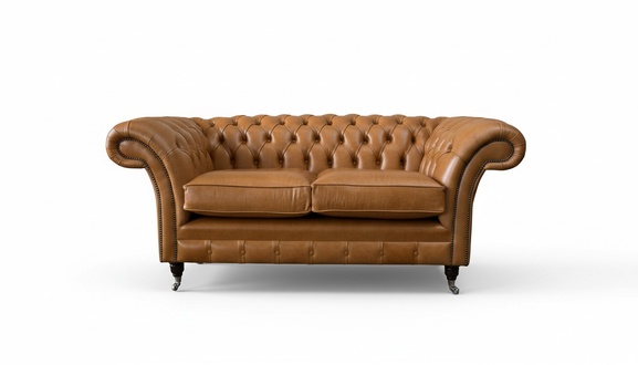 Chesterfield Zweisitzer Sofa 2 Sitz Sofas Polster Sitz Leder Couch Braun
