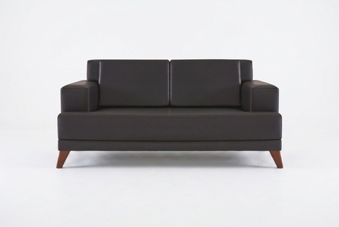 Couch Leder 2-Sitzer Sofa Schwarz Einfarbig Modern Design Ledesofa Holz