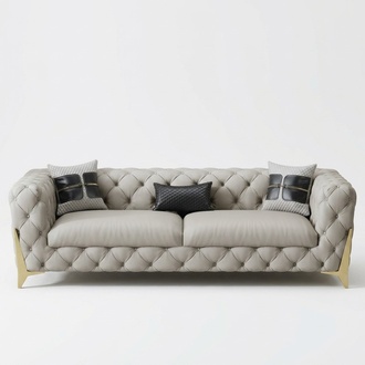 Couch Samt Leder Wohnzimmer Sofa Couchen Chesterfield 3-er Dreisitzer