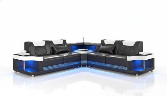 Couch Schwarz Ecksofa Ledersofa L Form Sofa Moderne Eckgarnitur LED