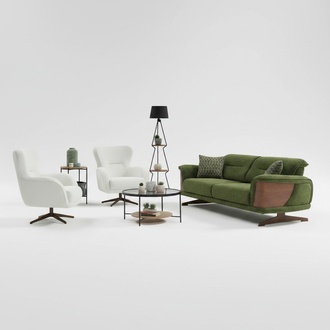 Couchgarnitur Dreisitzer Sessel Grün Couch Stoff 3tlg Polstersofa