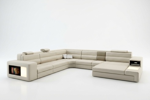 Couchgarnitur Ecke Sitzecke Leder Modernes Sofa Couch Polster Wohnlandschaft USB
