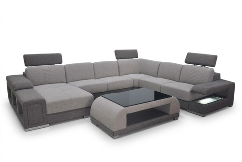 Couchgarnitur Modernes Sofa Ecke Leder Couch Polster Wohnlandschaft USB+Tisch