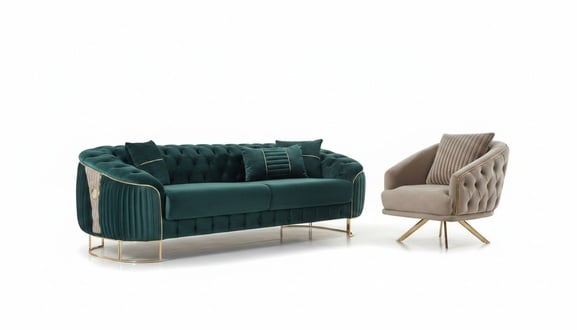 Couchgarnitur Polstersofa Dreisitzer Sessel Grün Couch Stoffsofa 2tlg