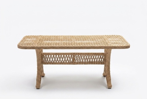 Couchtisch Hochwertig Beige Moderner Kaffeetisch Rattan Beistell Design Luxus