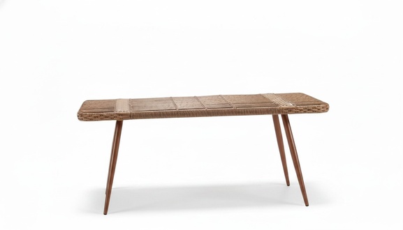 Couchtisch Rechteckig Beige Luxus Rattan Moderner Design Kaffeetisch Hochwertig