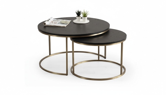 Couchtische 2-teilig oben und unten Messing-Metallbeine hochwertiges Wohnzimmer