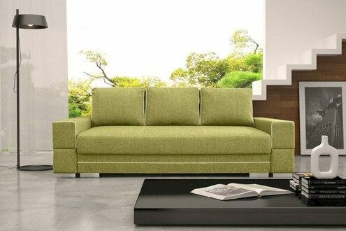 Schlafsofa Klappcouch 3-Sitzer Schlaffunktion + Bettkasten Couch Grün Sofa