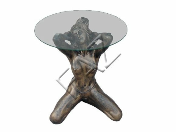 Design Tisch Frau mit Glas Figur Statue Skulptur Figuren Skulpturen Deko