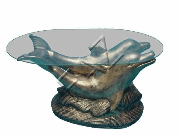 Exklusiver Couchtisch mit Delfinen Glas Beistell Tisch Tische Antik Stil