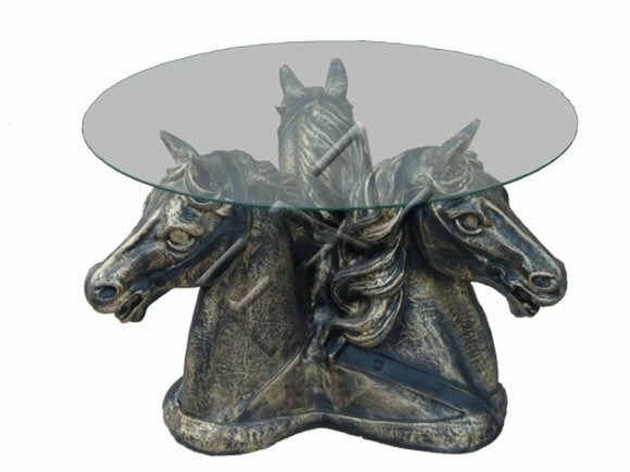 Glastisch Tische Tisch Statue Figur Tisch Beistell Sofa Wohnzimmer Pferde