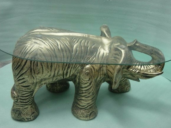 Design Tisch Elefant mit Glas Figur Statue Skulptur Figuren Skulpturen