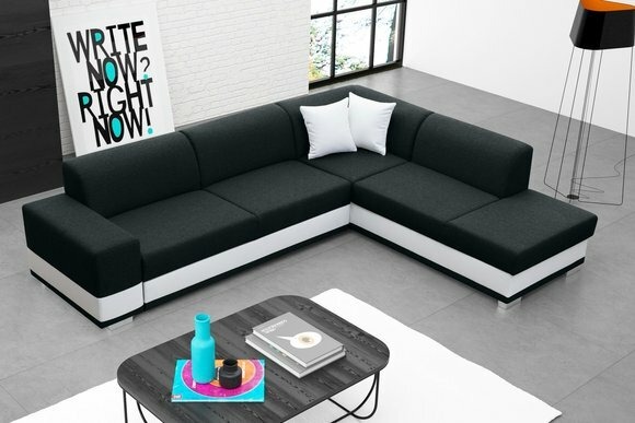 Sofa Schlafsofa Designer Sofa mit Bettfunktion + Bettkasten Ecksofa Schwarz