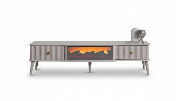 Der perfekte TV-Lowboard mit einem gemütlichen E-Kamin in der Mitte