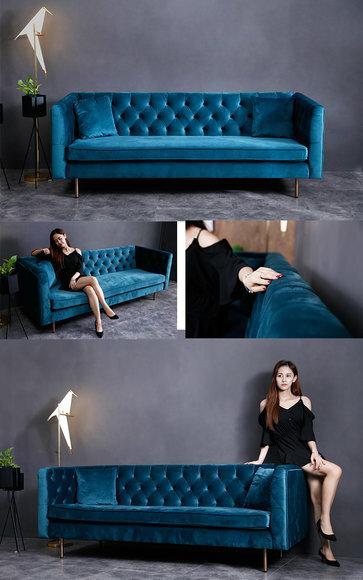 Designer Chesterfield Sofa Textil Blau Couch Polster Sofas Couchen Stoff