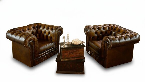 Design Chesterfield 1+1 Sofagarnitur Leder Beige Couch Polster Sessel
