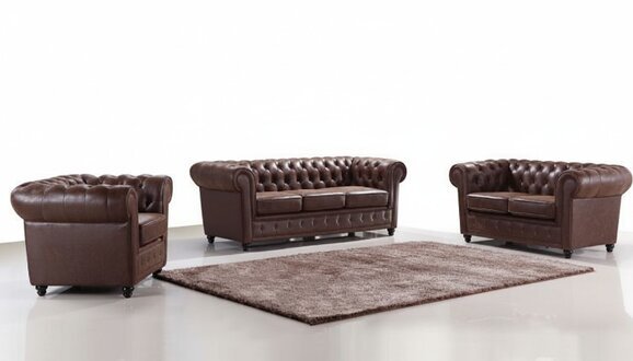 Design Chesterfield 3+2+1 Sofagarnitur Leder Sitz Couch Sofa Polster