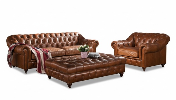 Design Chesterfield Dreisitzer 3 Sitzer Leder Couch Polster Sofas Sofa Sitz