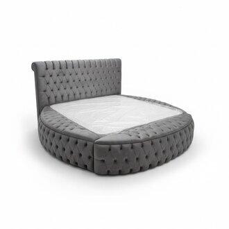 Design Chesterfield Rundes Grau Bett Rund Betten Schlafzimmer Doppel Hotel Neu
