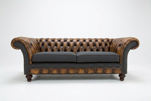 Design Chesterfield Sofa 3 Couch Sofa Set Stoff Polster Leder Dreisitzer