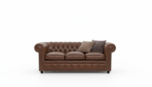 Design Chesterfield Sofa 3-Sitzer Braun Couch Polster Leder Sofas