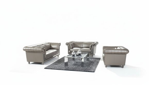Design Chesterfield Sofagarnitur 3+2+1 Couch Leder Silver Couch