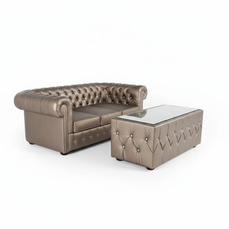 Design Chesterfield Sofagarnitur 3 + Couchtisch Couch Leder Polster Gold Neu