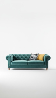 Design Chesterfield Sofagarnitur 3- Sitzer Turkis Stoff Couch Polster