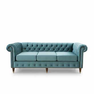Design Chesterfield Sofagarnitur 3-Sitzer Stoff Couch Blau Polster