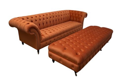 Design Chesterfield Stoff Couch Sofa 4 Sitzer + Hocker Polster Sofas