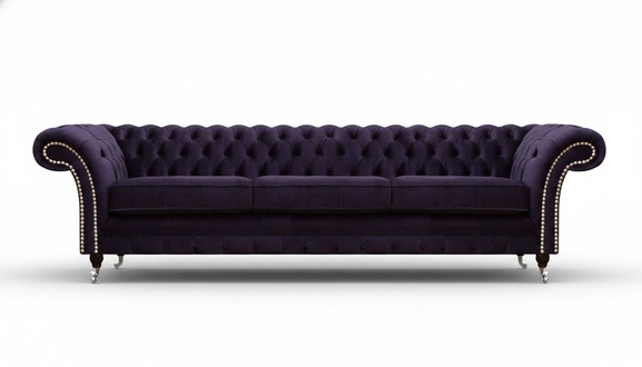 Design Chesterfield Wohnzimmer Dreisitzer Sofa Couch Lila Polstermöbel