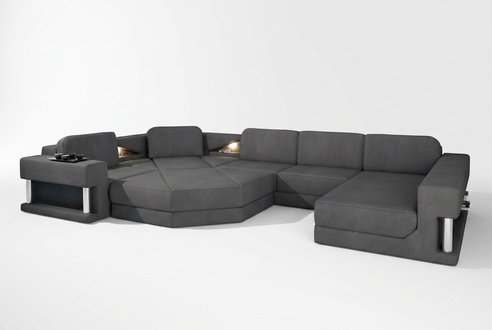 Design Couch Polster Textil Modern Schlaf Bettfunktion Ecksofa U-Form Sofa Stoff