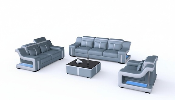 Design Couchgarnitur mit USB Set Wohnzimmer Set 3+2+1 + Couchtisch Modern Sofa