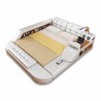 Design Doppel Luxus Leder Bett Polster Betten mit USB Hotel Multifunktion Neu