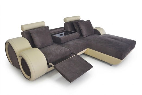 Design Eck Sofa mit USB Leder Eck Garnitur Ecke Landschaft Polster L Form Velour