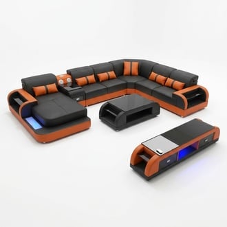 Design Eckgarnitur Ledersofa Ecksofa Luxus Wohnlandschaft led sofa couch Polster
