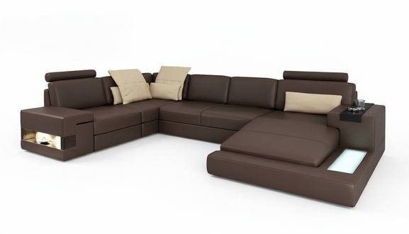 Design Ecksofa U-form Bettfunktion Couch Leder Sofas Schlafsofa Stoff Neu